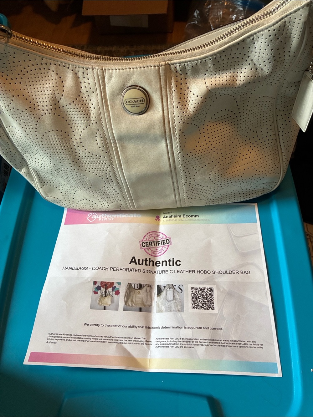 Coach Perforated Leather Hobo Shoulder Bag - Cream with COA